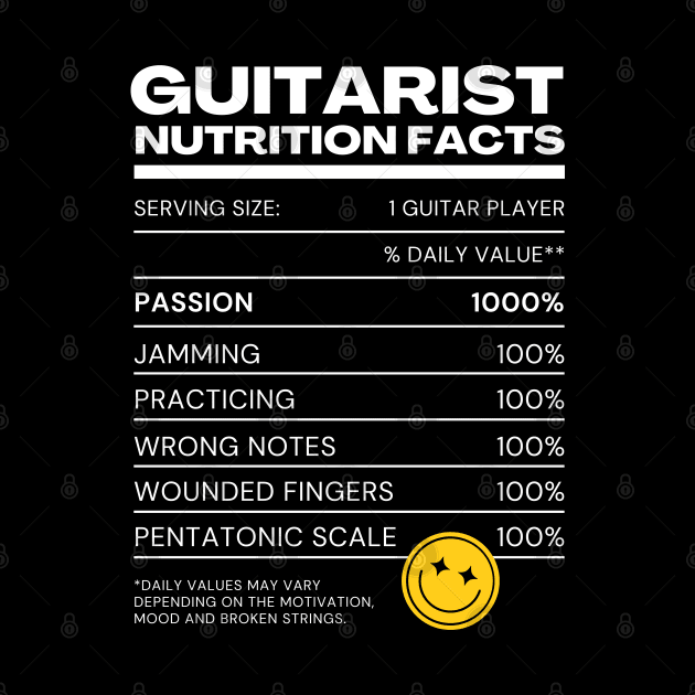 Guitarist User Nutrition Facts - Black Version - Musician Guitar Player Merchandises by Millusti