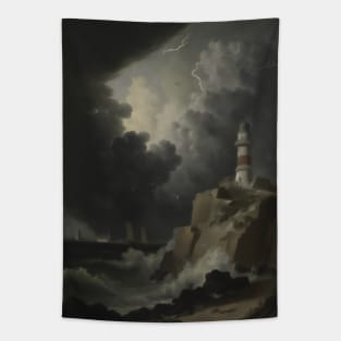 Lighthouse In A Storm Tapestry