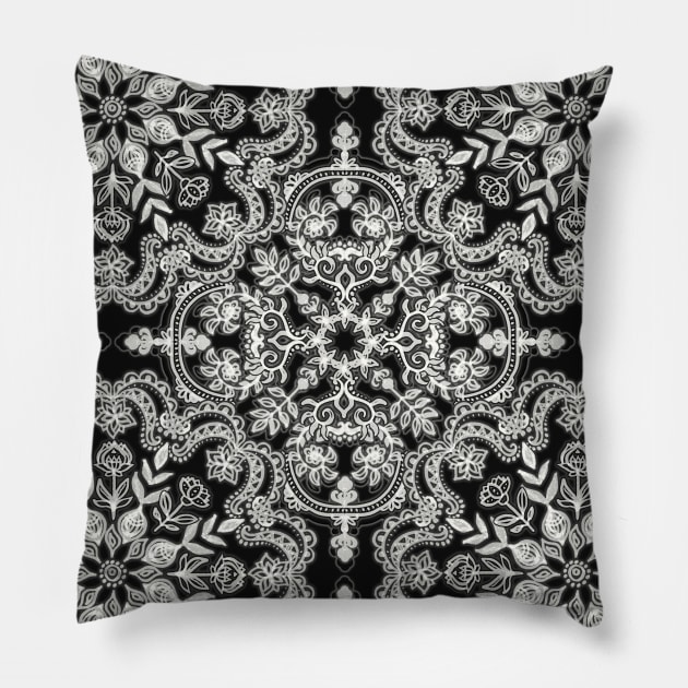 Black & White Folk Art Pattern Pillow by micklyn