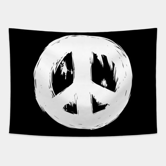 Ragged Brush-Stroke Peace Sign White Tapestry by jitterteez