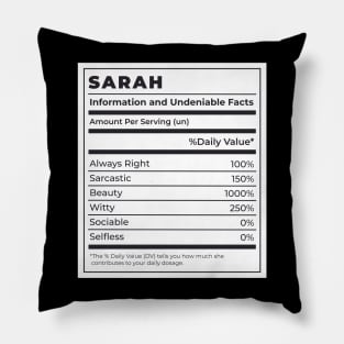 Funny Food Label Female Ingredients SARAH Pillow