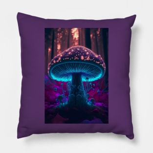 Neon purple Psychedelic Glowing Mushroom Art Piece Pillow