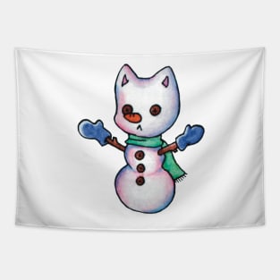 snowman cat illustration winter Tapestry