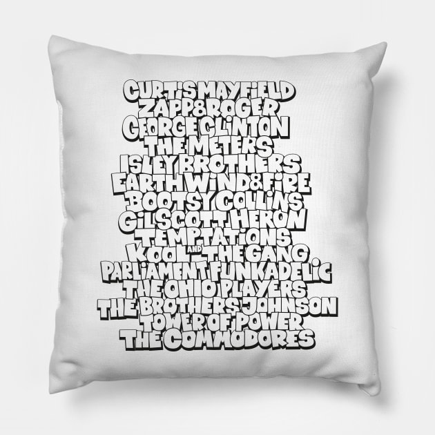 Funk Legends: The Groovy Rhythm of Cult Bands Pillow by Boogosh