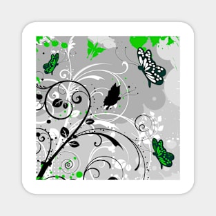 Floral Art Green Grey Butterfly Magnet