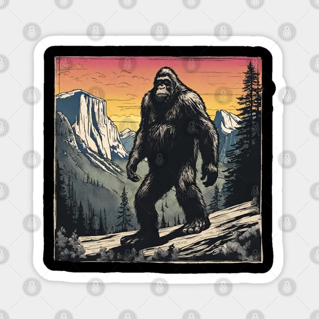 Coolest Bigfoot Believer Wanderlust in the Retro Japanese Mountains Magnet by DaysuCollege