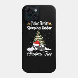 Boston Terrier Sleeping Under Christmas Tree Funny Xmas Phone Case