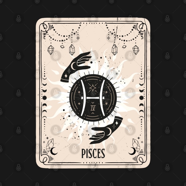 Pisces zodiac symbol card with fortune teller mystic hands. by MonochromeEcho