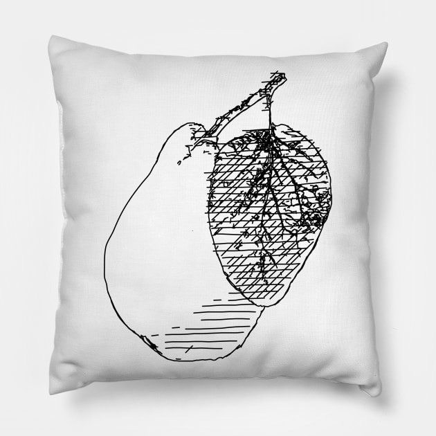 A Pear Cross Hatch Line Art Pillow by HappyGiftArt