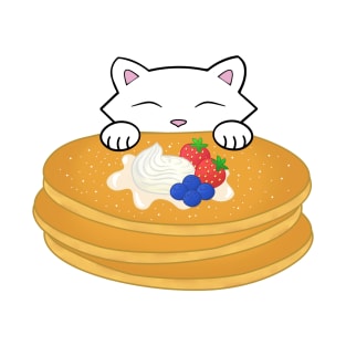 Cat eating pancakes with cream T-Shirt