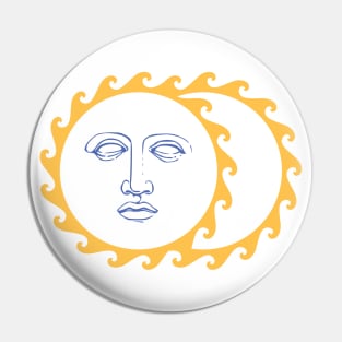 Sun Face Moon Yellow Retro Pin