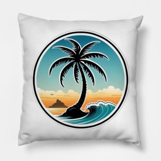 Island, palm trees, sand, surf and beach Pillow