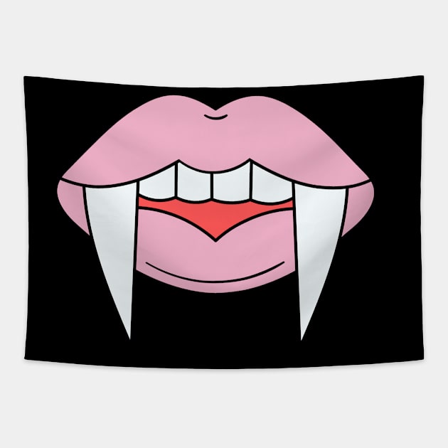 Vampire Girl fangs and pink lips Zombie Halloween Illustration Tapestry by CONCEPTDVS