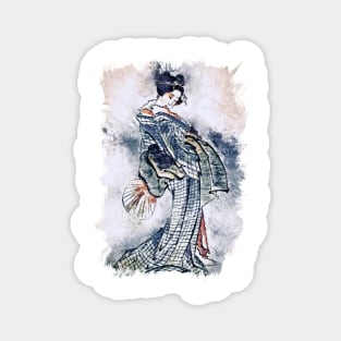 Beautiful Geisha in Kimono watercolor portrait / Vintage japanese Hokusai art style Magnet