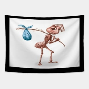 Sad ant with bag leaving meme cartoon Tapestry