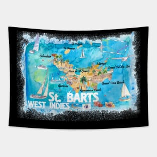 St Barts Illustrated Travel Map With Roads Tapestry