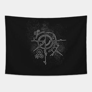 Steampunk Motif - White on Black Tapestry