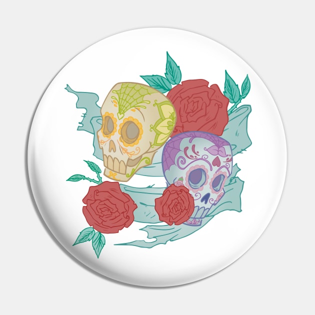 Duo Skull Flower Pin by Mako Design 