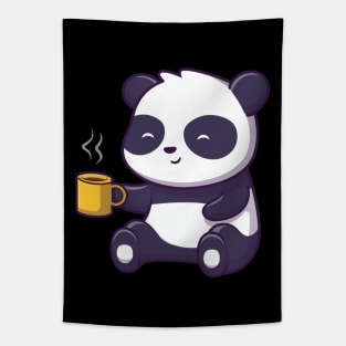 Cute panda sitting and drinking tea Tapestry