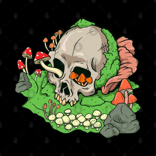 Skull mushrooms and moss - Aestethic Goblincore by Modern Medieval Design