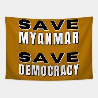 Save Myanmar Save Democracy - Black and white Tapestry