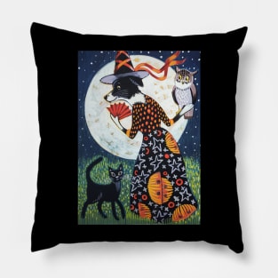 Art Deco Witch and her cat Pillow