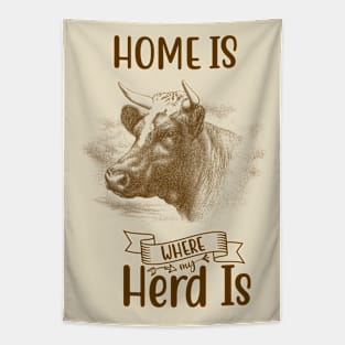 Bull Head with Text: Home Is Where Herd Is Tapestry