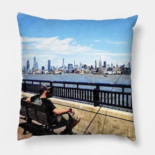 Liberty State Park - Man Fishing Pillow