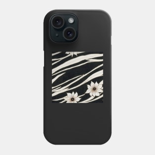 Black and White Vintage Floral Cottagecore Gothic Romantic Flower Peony Rose Leaf Design Phone Case