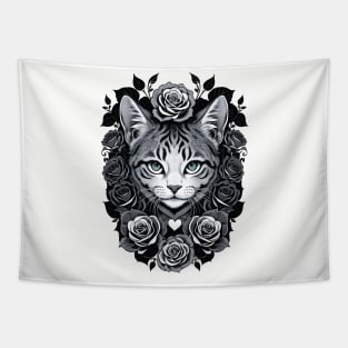 A cat with roses. Tapestry