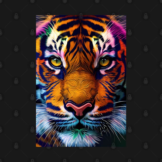 Pop Art Tiger Face In Vibrant Colors - A Unique and Playful Art Print For Animal Lovers by Whimsical Animals