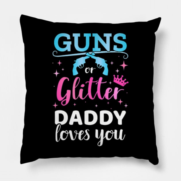 Gender reveal guns or glitter daddy matching baby party Pillow by Eduardo