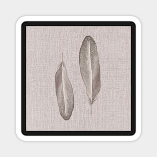 Beige boho feathers watercolor painting on linen Magnet