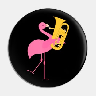 Beautiful Flamingo Playing Tuba Musician Pin