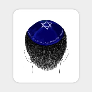 Blue kippah with white Magen David embroidery Magnet