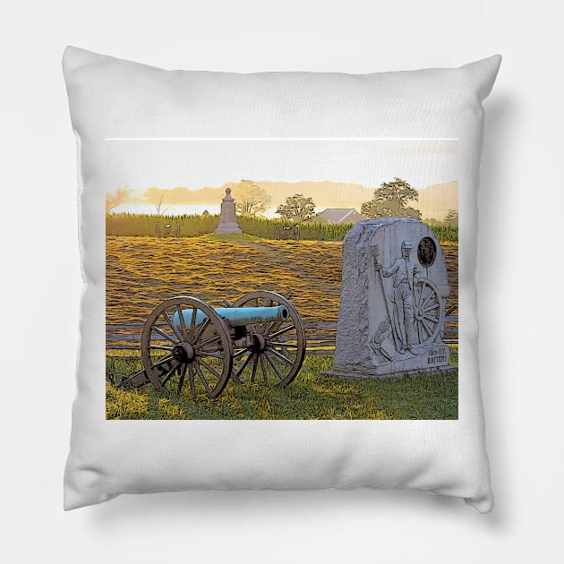 Gettysburg Battlefield Peach Orchard Area - No Lettering Pillow by Andy's Art