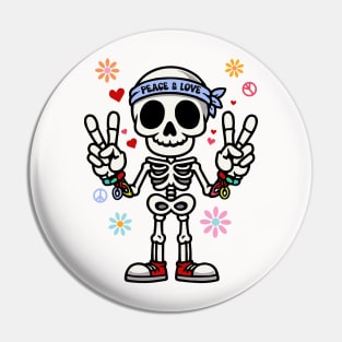 Peace And Love Funny Skeleton Design Pin