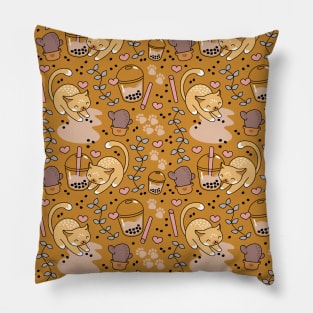 Cute Cat Bubble Tea Pattern Pillow