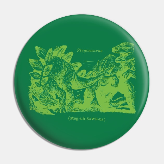 Stegosaurus defending itself from a Tyrannosaurus Rex in Green Pin by MacSquiddles