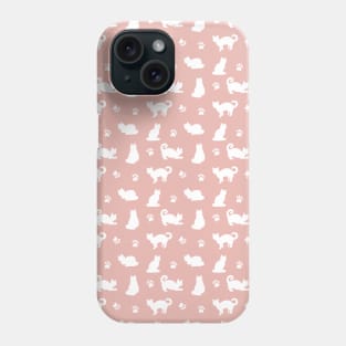 White Cats and Paw Prints Pink Phone Case