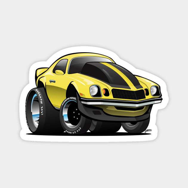 Seventies Classic American Muscle Car Cartoon in Yellow and Black Magnet by hobrath