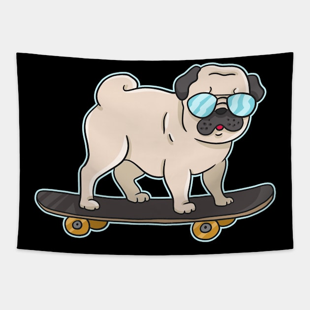 Skater Pug Tapestry by MetropawlitanDesigns