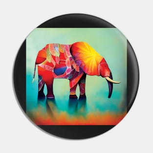 Elephant Art in Bold Blue, Yellow and Red Pin