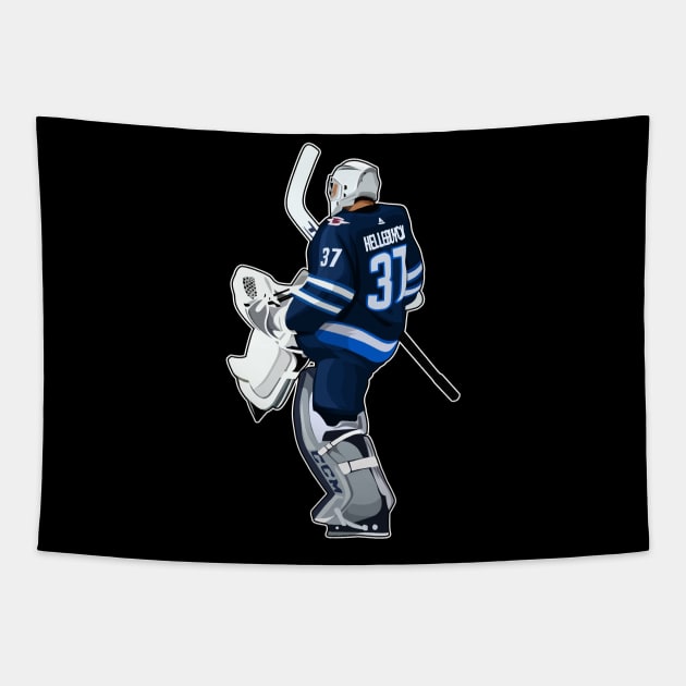 Connor Hellebuyck Goaltender Tapestry by RunAndGow