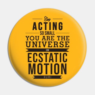 You are the universe in ecstatic motion - Rumi Quote Typography Pin