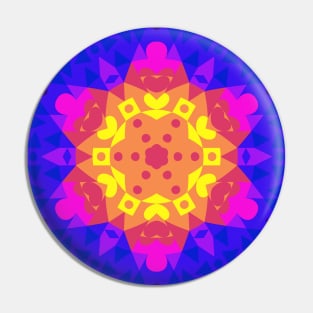 Retro Mandala Flower Yellow Pink and Blue Pin