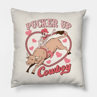 Pucker Up Cowboy Retro Skeleton Funny Pillow