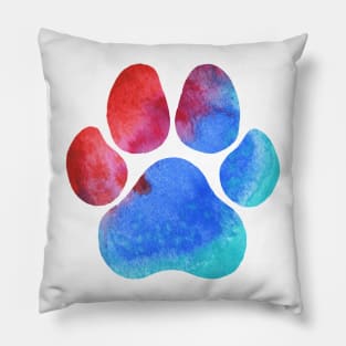 Red and Blue Watercolor Paw Print Pillow