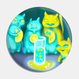 Several Glowing Blue Cats Bring Lemon Offerings to a Glass of Water Pin