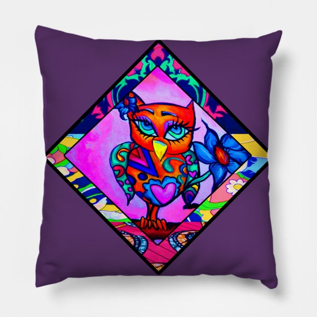 Cute Orange Owl Retro Diamond Pillow by artbyomega